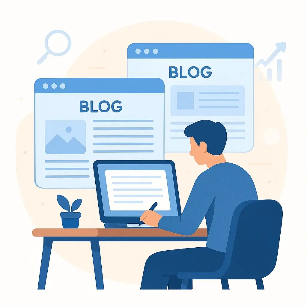 Person writing SEO blog posts to improve website visibility